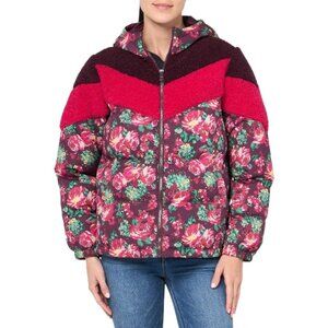 LEVI'S WOMEN'S MOLLY SHERPA LINED FLORAL PUFFER JACKET COAT HOODED